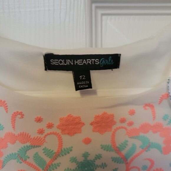 Sequin Hearts Girls Size 12 Dress White & Orange Design Lined Long Sleeve, NWT - Picture 4 of 7